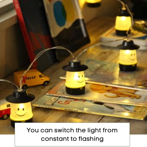 Спајс на живот Смешката Фенер Стринг светла - црна - 10 LED смајли лица, 8 стапки, батерии, водоотпорни, два режима на светлина, вклучени