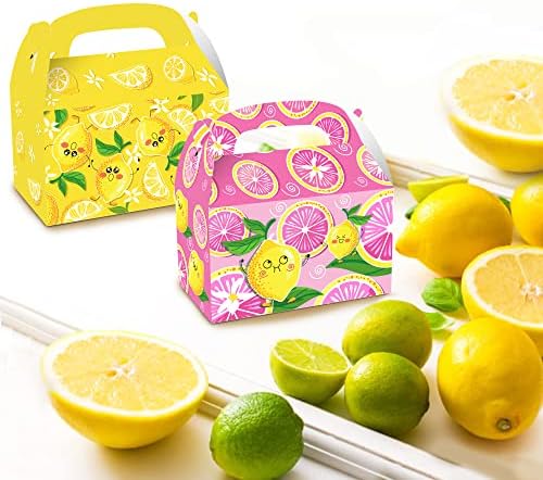 12 парчиња Кутии За Забави Со Лимон Летно Овошје Забава Со Лимон Фаворизирајте Кутии За Третирање Жолто Розова Лимон Тематиканди Кутии Со Рачки