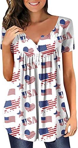 4-ти јули САД знаме Туники за жени стомачни криење маички лето летен празник за кратки ракави со кратки ракави нагоре, нагоре, блузи