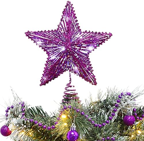 Божиќни Концепти® 10 Виолетова Еластична Ѕвезда Со Бели Лед Светла-Врвна Ѕвезда На Новогодишна Елка/Божиќна Декорација