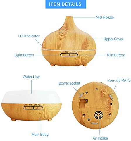 Арома дифузер дрво жито овлажнител домашна канцеларија спална соба USB овлажнител, ултразвучен дифузер на воздухот, шарена амбиентална