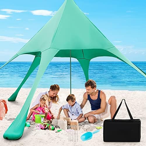 Крошна на плажа Goplus, 20 x 20 ft сенка на плажа со UPF50+ заштита од сонце, торба за носење, лопата од песок, алуминиумски столб, 6 приземје,