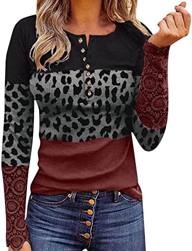 Jjhaevdy женски долги ракави со маички со маици на Хенли надолу по тенок вклопат врвови на вратот со ребрести плетени кошули