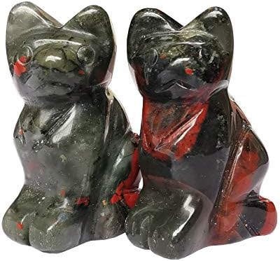 Gemgogo 2 парчиња африкански џеб од крварење врежан среќен мачки кристали и лековити камења фигурини колекционери, 1,5 инчи во соба за украси за украси