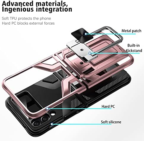 Компатибилен Со Samsung Z Flip 4 Случај Со Прстен Магнетски Kickstand Тенок Хибриден Двослоен Оклоп Тврд КОМПЈУТЕР Целосна Заштита