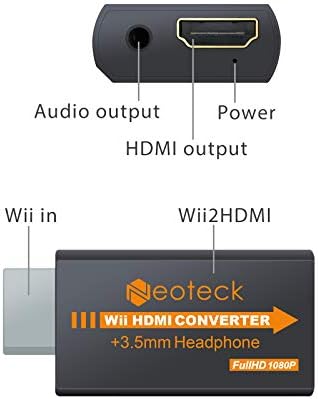 Неотек Wii До HDMI Конвертор со 3,5 mm Приклучок Аудио и 3,3 ft HDMI Кабел, Поддршка NTSC 480i 480p, PAL 576i