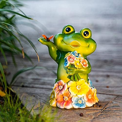 Заеднички Хонглин Градина Статуи со животни со цвеќиња Симпатична смешна жаба мачка зајаче отворено соларно светло за градинарски