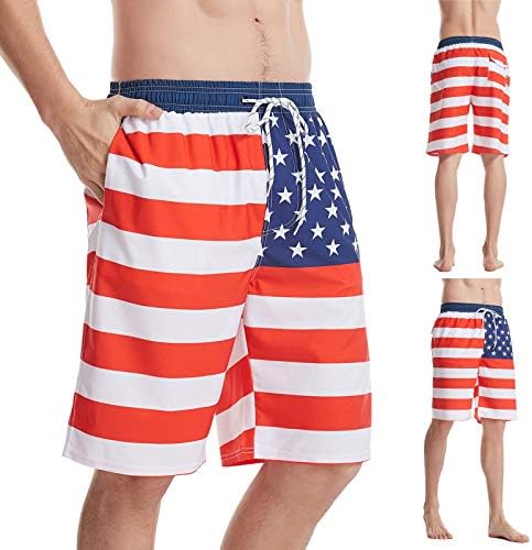 САД 4 -ти јули Машки графички шорцеви влечење на половината Американско знаме печатено летна облека за одење со џебови