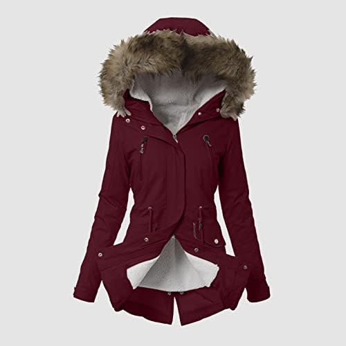 Јакни за жени дневно плус големина зимска палто јака со долг ракав јакна гроздобер задебелен палто