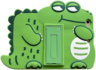 3Д слатко куќиште на крокодил за iPad 9 -ти/8 -та/7 -та генерација 10,2 инчи со каиш, цртан филм Каваи, зелен крокодил мек силиконски куќиште