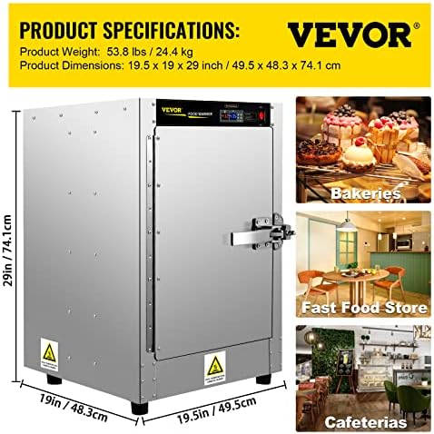 Vevor Hot Box Food Warmer, 19 x19 x29 потопла концесија со фиока за вода, пет тави за угостителство за еднократна употреба, countertop пица,