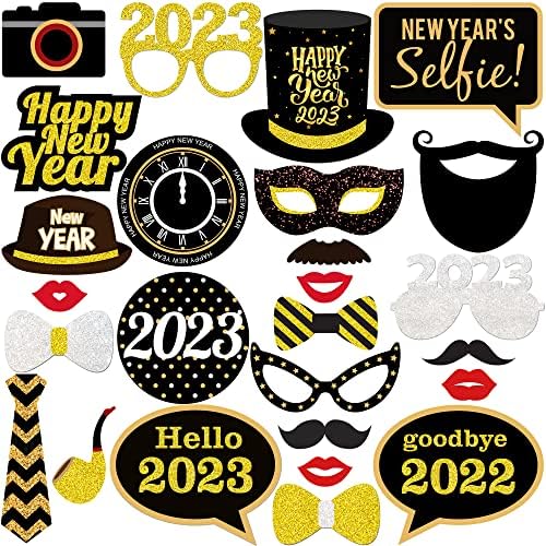 Огромна, 2023 година за забави за забави на Нова Година - Пакет од 70 | Новогодишна фото штанд реквизити 2023 | 40 инчи, злато 2023 балони,