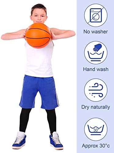 Janmercy 6 пара деца со долги ракави за компресија на нозе не се лизгаат УВ заштита од бутовите теле за млади момчиња кошаркарски спортски спорт