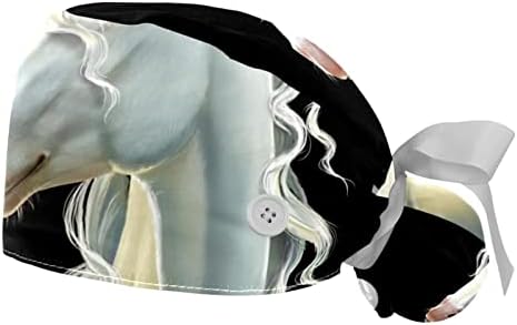 Медицински капачиња за жени со копчиња долга коса, 2 парчиња прилагодливо работно капаче, црна еднорог