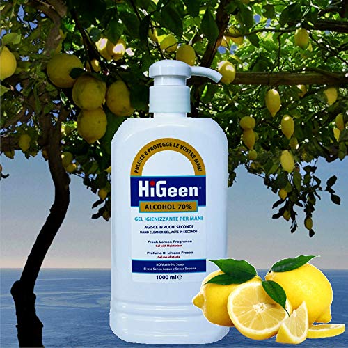 Higeen Advanced Antifactive Antibacterial Gant Gel Gel, пакет од три шишиња со пумпа од 1000 ml во свежи мириси на лимон