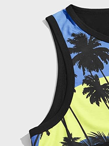 Fioxa Облека со две парчиња за мажи Тропски печати во боја на резервоарот за бои и шорцеви за половината за влечење