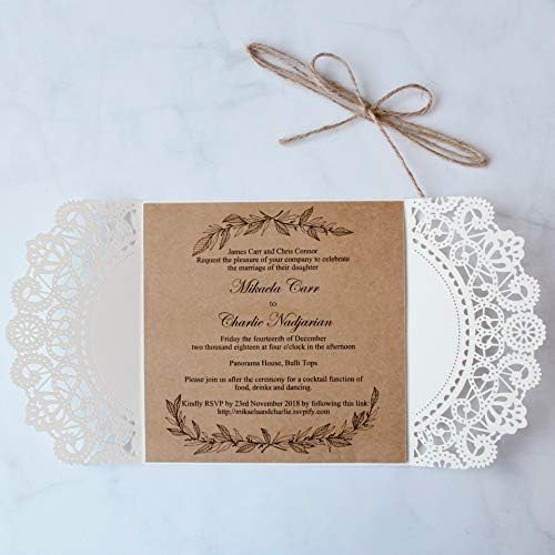 Пребирлива Невеста 50 парчиња Рустикални Покани За Венчавки Со Картички За Покани За Свадба Крафт Празно Ласерско Сечење Покани За