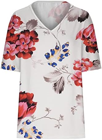 Женски врвови 2023 летен обичен трендовски кратки ракави против маички со вратот плус големина цветни кошула симпатични маички фустани
