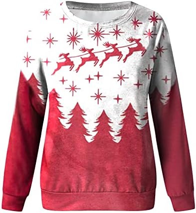 Grightенски грд божиќен џемпер, обичен моден моден принт со долги ракави, врвни дуксери, пулвер со врвни дуксери