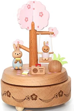 Liuzh Pink Sakura Bunny Music Box Роденденски подарок Студентски музички кутија