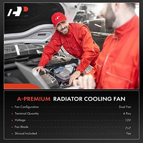 А-премиум мотор радијатор за ладење на вентилаторот за ладење на вентилаторот компатибилен со Volkswagen Jetta 2005-2010, Passat 2006-2010,