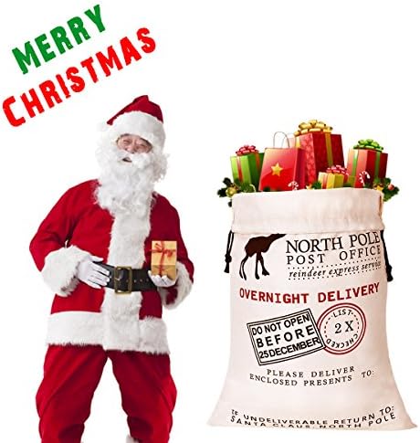 HBlife Персонализирана Вреќа За Дедо Мраз, Божиќна Торба За Подароци Голема Торба За Дедо Мраз Памук Со Големина на Врвка 19,7 x
