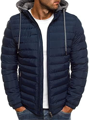 Wenkomg1 Puffer јакни за мажи, цврста лесна пакувачка облека за надворешна облека нагоре топли пријатни јакни со отстранлив аспиратор