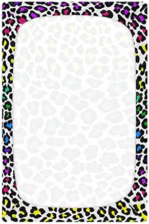 Алаза Леопард гепард печати листови за креветчиња во боја на виножито, вграден лист за басинет за момчиња бебе девојчиња, дете, стандардна големина 52 x 28 инчи