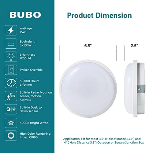 Bubo 6 '' Сензор за водоотпорно движење на таванот, светло за движење на сензорот за движење, паметна тавана за бања, кујна, тремот, ходник,