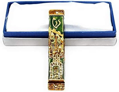 Ајуни подароци од светот 4 „емајл го насликаше случајот Мезуза со рачно поставени оригинални австриски кристали - Ерусалимска сцена
