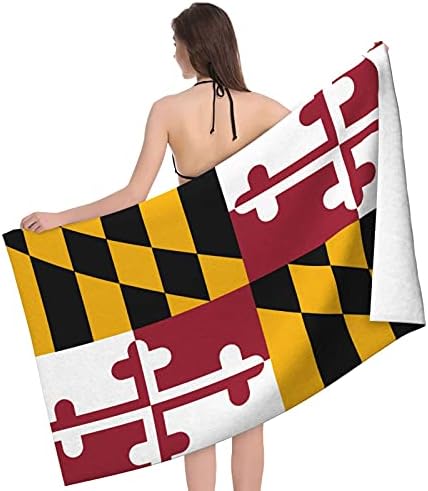 Знаме на Државата Мериленд Пешкир За Плажа за Возрасни, 32 х 52 Инчи, Абсорбента Преносни Лесни Крпи За Ќебе Меки Крпи За Капење За Патување Во ТЕРЕТАНА На Базен НА Пла