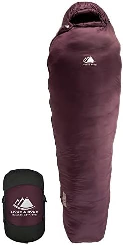 Hyke & Byke Katahdin 15 F пешачење и ранец торба за спиење - 4 сезона, 625FP Ultralight Tog за спиење - отпорна на вода - јаглен сива - долга