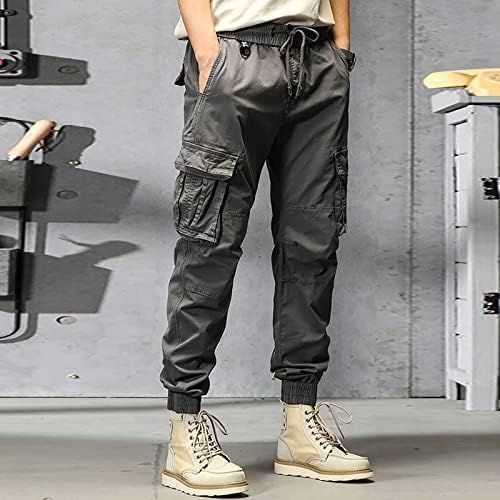 Менс памук плус големина џеб цврсти еластични панталони за половината на панталоните со големина 1 големина 1