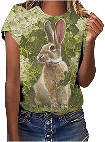 Велигденска маичка маица за жени за жени кратки ракави екипаж за зајаци дневни обични лабави маички врвни врвни маички