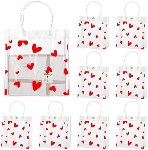 50 парчиња Денот на в Valentубените, чиста торба за подароци со рачка Транспарентна ПВЦ Подарок за завиткување торби со торбички