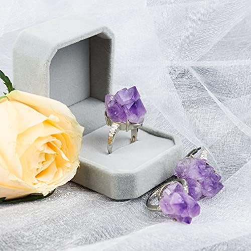 Suweile JJST природен аметист кристален прстен за мажи и жени камен накит декорација на свадби подароци заздравување на декорација на