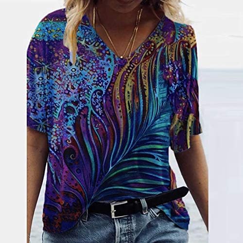 Преголеми маички врвни за жени цветни печатени кошули со кратки ракави лабави вградени модни блузи летни влезови
