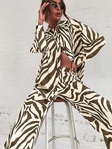 Копче за печатење на женски зебра за Wdirara, пад на долга ракав блуза и панталони со 2 парчиња облека