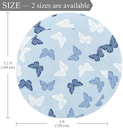 Llnsupply Детска килим 4 ft Големи килими со тркалезно подрачје за девојчиња момчиња бебе - сини шема на пеперутки, домашен декор преклопен дете