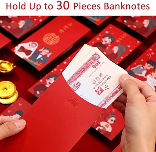 Кинески црвени коверти на Баивовис за свадба - 10 парчиња купови со среќа пари со желби, модели на невеста и младоженец, додатоци за кинеска
