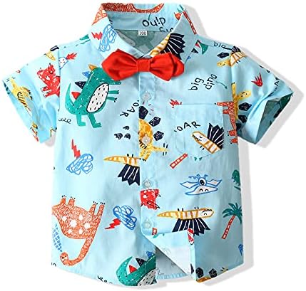 Бебе момчиња Хавајски кошула за печатење кошула надолу кошули алоха со кратки ракави за забава за одмор