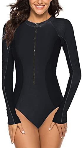 Selinkенски женски долг ракав за осип на обликот UV заштитен патент печатено сурфање сурфање со едно парче костум за капење за