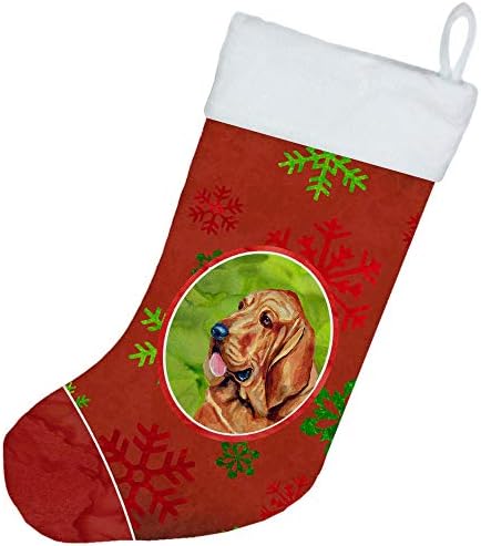 Каролина богатства LH9331-CS Bloodhound црвени и зелени снегулки празник Божиќ Божиќно порибување, камин виси чорапи Божиќна