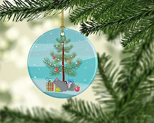 Богатства на Каролина CK4434CO1 FAGGY CHINCHILLA Среќен Божиќен керамички украс, украси за новогодишни елки, висечки украс