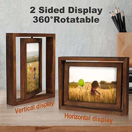 Egofine 2 пакет 4x6 & 5x7 ротирачки лебдечки рамки за слики со двојно едностран дисплеј со HD стакло пред дрвена потресена рамка за вертикален