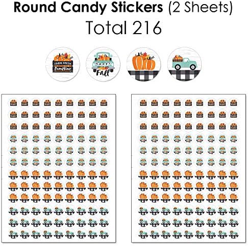 Голема точка на среќа среќна есенска камион - мини бонбони бар -обвивки, налепници за тркалезни бонбони и налепници на кругови - Комплет за налепници