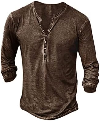 Менс потресени кошули на Хенли Ретро кратки/долги ракави маички Обични копче надолу измиени маици за мажи