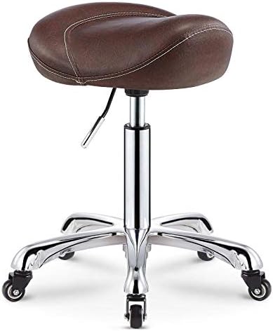 Килими столче канцеларија со тркала ， столче за терапија со кафеава пун-синтетичко кожено седиште ， прилагодлива висина 40-66 см ， Поддржана