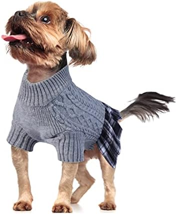Џемпери за кучиња карирани фустан, кученце топол фустан за трикотажа за кучиња мачки, ладно време облека за мачиња, облеки за