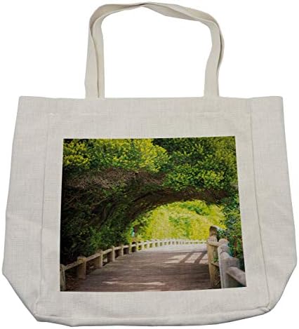 Торба за купување на шума Амбесон, природна патека низ зелениот мост на мостот зеленило дрвја Сончев летен ден, еколошка торба за еднократна